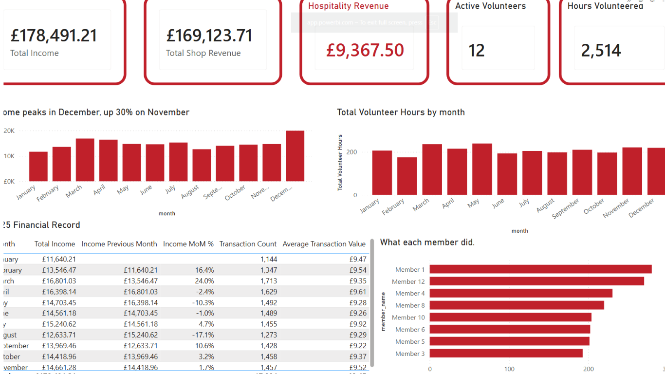 Charity Financial Report — interactive Power BI dashboard preview